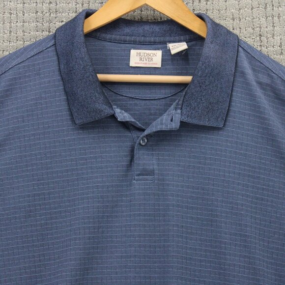 HUDSON RIVER HERITAGE CLASSICS Polo Shirt Men 2XL Navy Blue Striped Short Sleeve - Picture 5 of 9